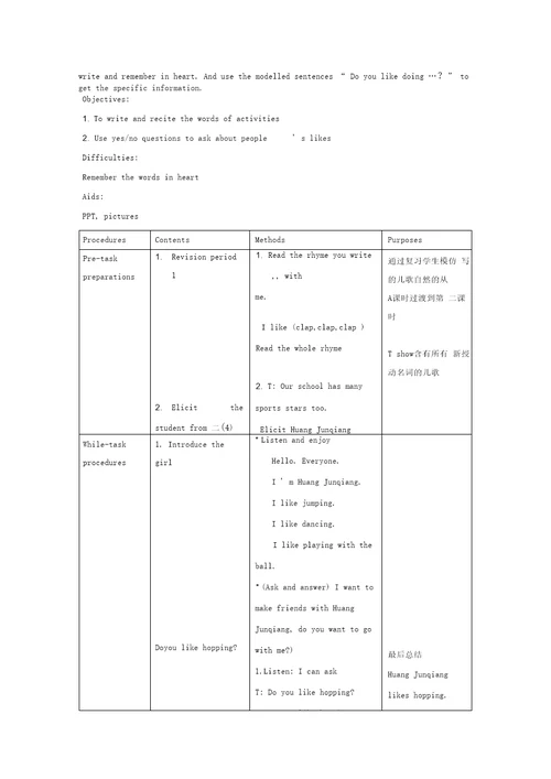 牛津版二年级英语下册Module2MyfavouritethingsUnit4ThingsIlikedoing教案