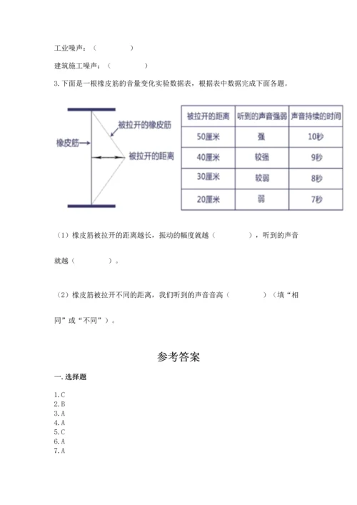 教科版科学四年级上册第一单元声音测试卷精选.docx
