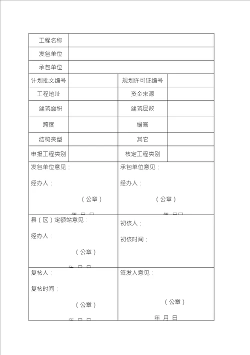 建筑工程类别核定申请表