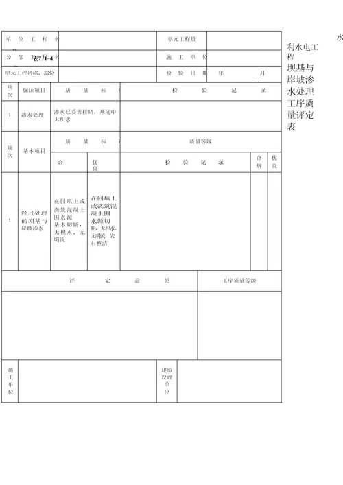 土石坝单元工程质量验收表格模板