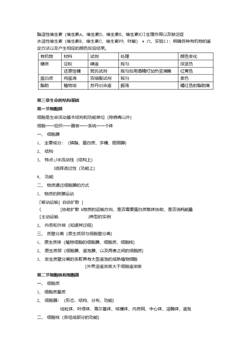 生命科学第一册知识点复习提纲