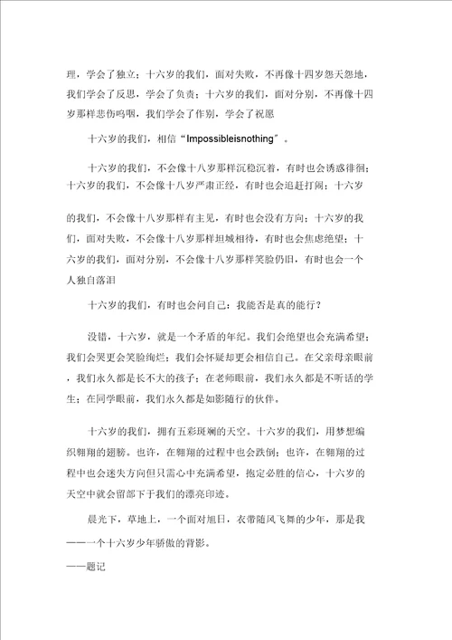 中小学十六岁的天空作文精选15篇