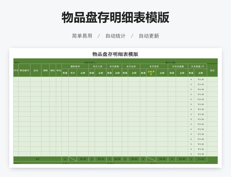 物品盘存明细表模版