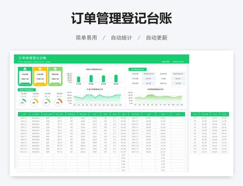 订单管理登记台账