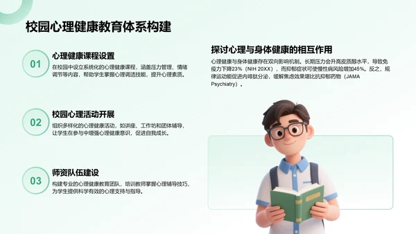 绿色3D风大学生心理健康教育PPT模板