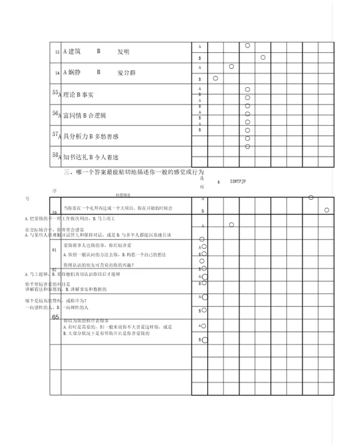 mbti职业性格测试题附后资料