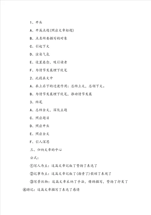 小学语文阅读理解答题实用万能公式