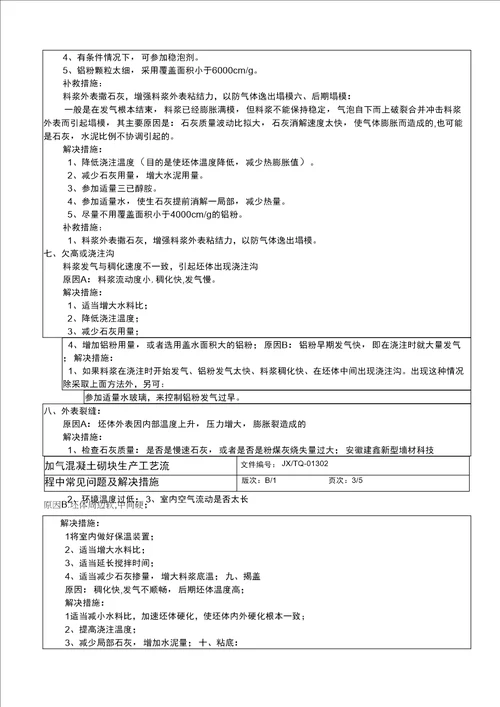 加气砖存在的问题点滴及解决措施