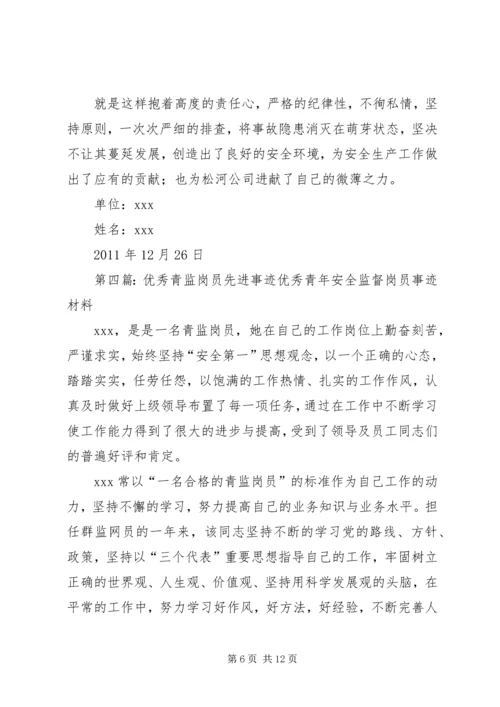 优秀青监岗员先进事迹XX.docx
