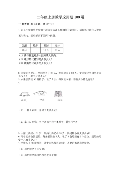 二年级上册数学应用题100道及完整答案（历年真题）.docx