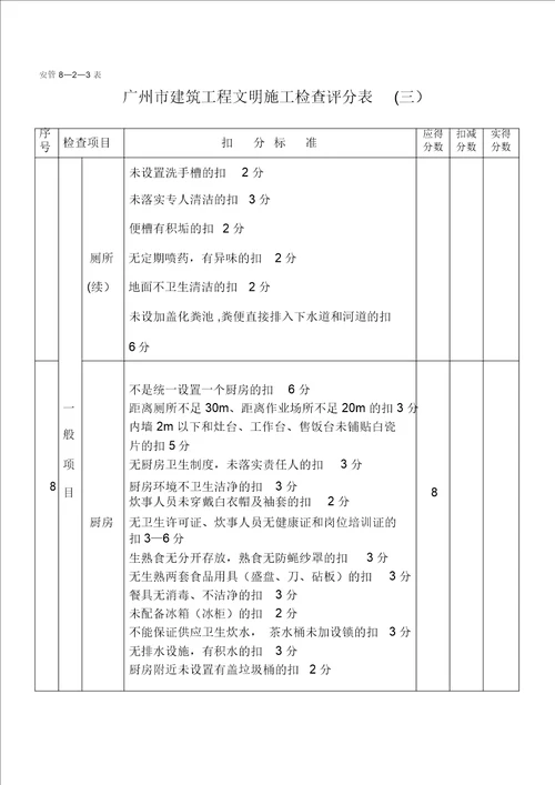 工地项目广州市建筑工程文明施工检查评分表