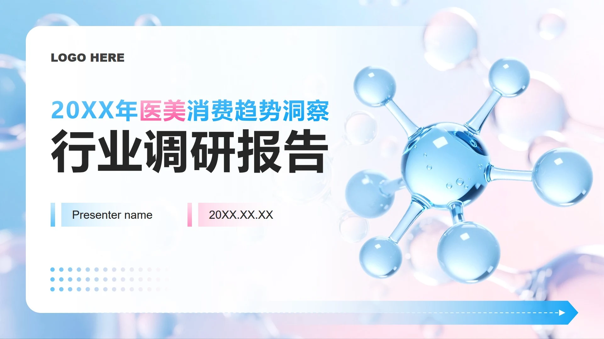 蓝粉色简约风医美医疗行业经济消费调研报告PPT模板
