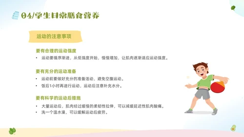 绿色清新卡通儿童全国学生营养日宣传主题班会PPT