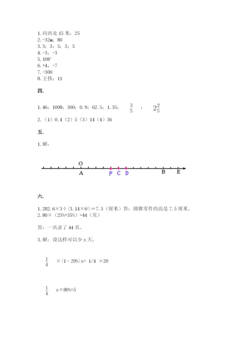 小升初数学考前检测试题及参考答案（基础题）.docx