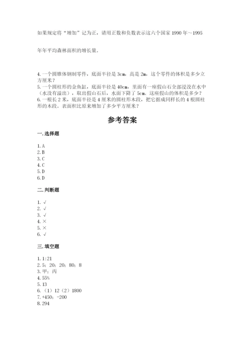 湘阴县六年级下册数学期末测试卷精品带答案.docx