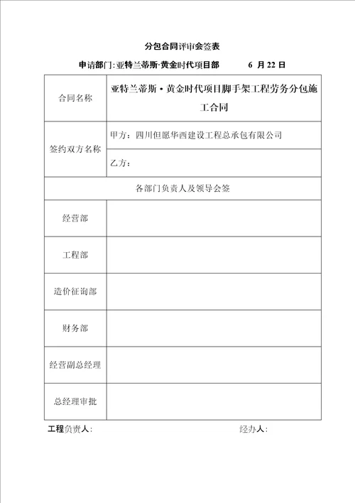 外架作业分项工程劳务分包合同楼王