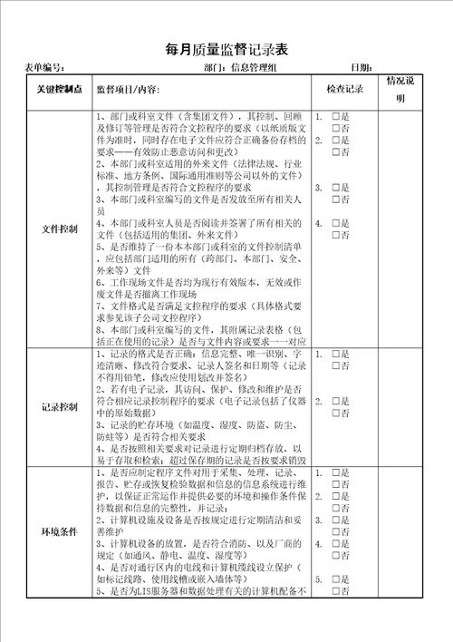 质量监督记录表IT