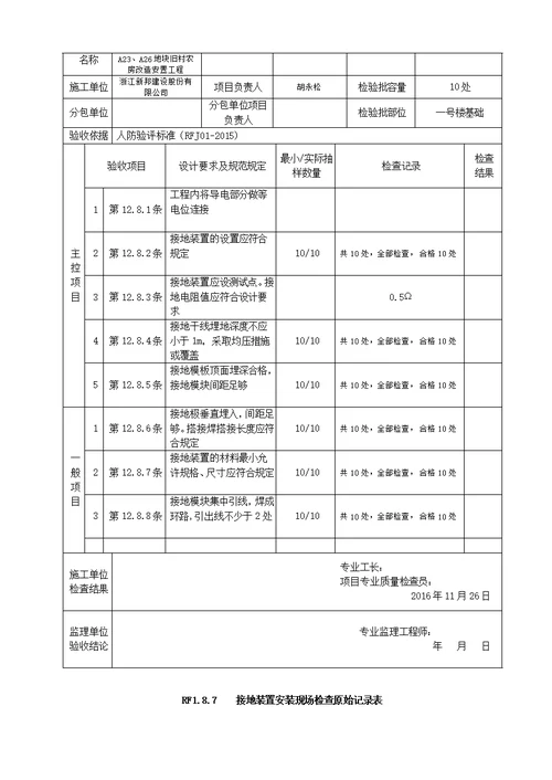 人防资料带现场验收验收记录表