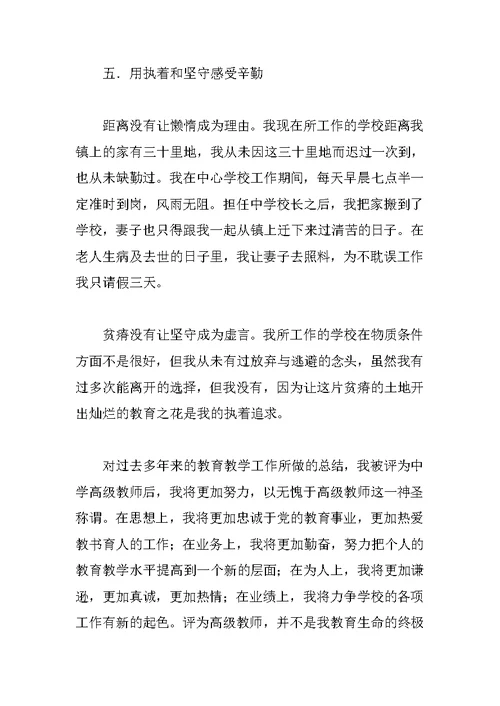 中学高级教师专业技术工作个人总结