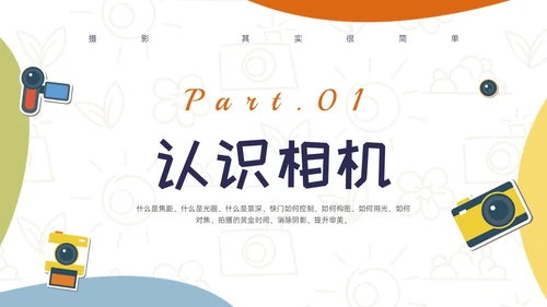 黄绿蓝橙多彩卡通摄影知识培训PPT课件摄影