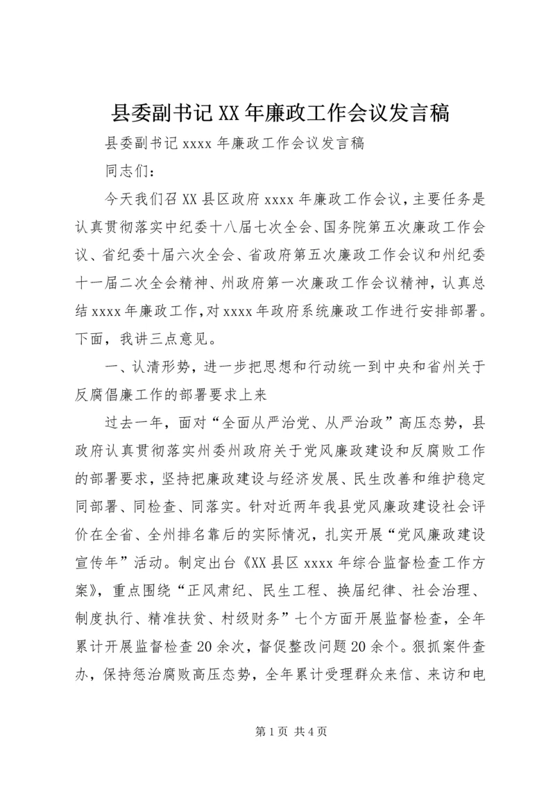 县委副书记XX年廉政工作会议发言稿.docx