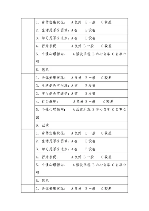 葛山小学学生成长调查记录表
