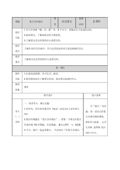 2019年部编版六年级语文上册第五单元：15夏天里的成长教案(精选)