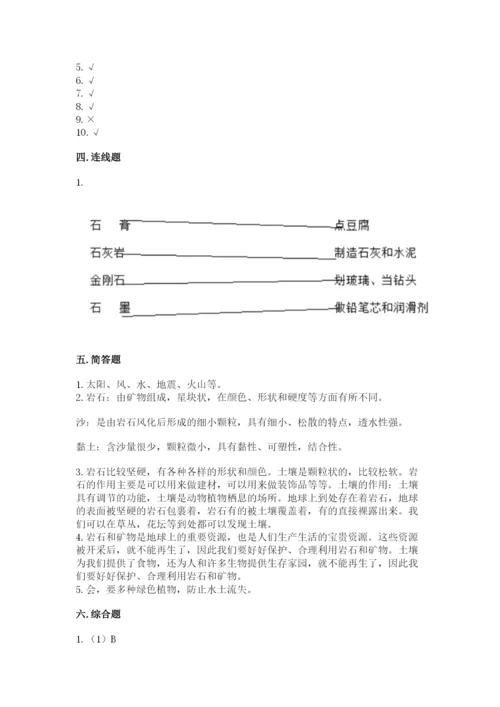 教科版四年级下册科学第三单元《岩石与土壤》测试卷（达标题）.docx