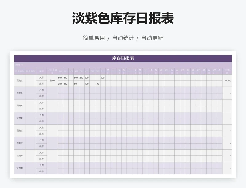 淡紫色库存日报表