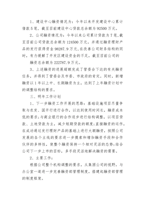 财务部融资工作总结精彩范文.docx