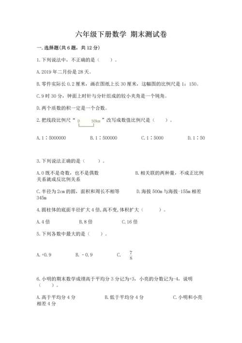 六年级下册数学 期末测试卷附答案（精练）.docx