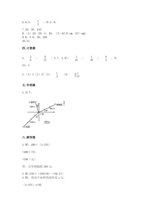 2022人教版六年级上册数学期末测试卷及参考答案（研优卷）.docx