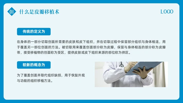 蓝色简约皮瓣移植术的护理PPT模板宣传PPT动态PPT护理查房