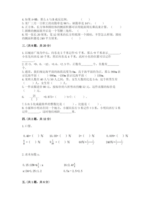 小学六年级数学摸底考试题（名校卷）.docx