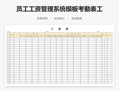 员工工资管理系统模板考勤表工资表模版