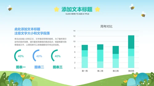 蓝绿色可爱卡通主题班会活动PPT演示模板
