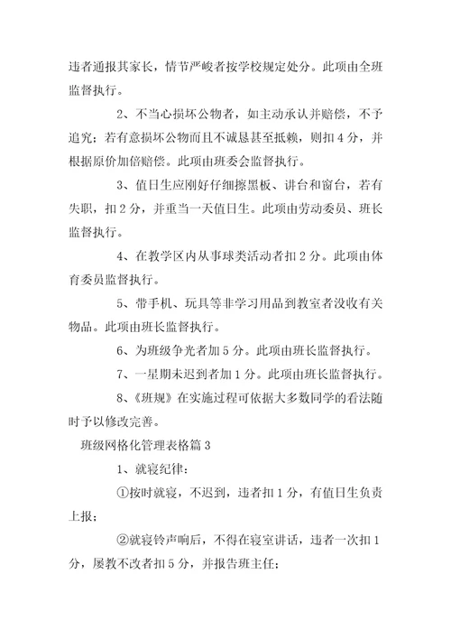 班级网格化管理表格5篇