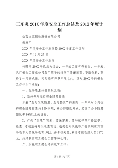 王东炎201X年度安全工作总结及201X年度计划.docx