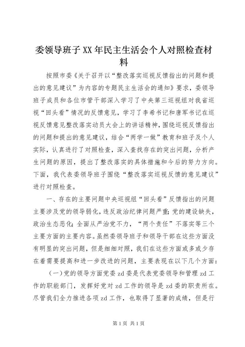 委领导班子XX年民主生活会个人对照检查材料.docx