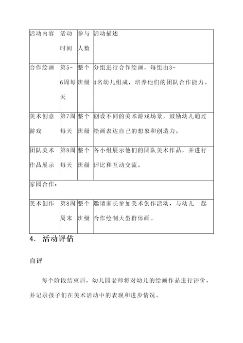 幼儿园团队美术活动方案