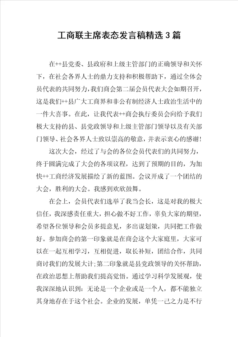 工商联主席表态发言稿 3篇