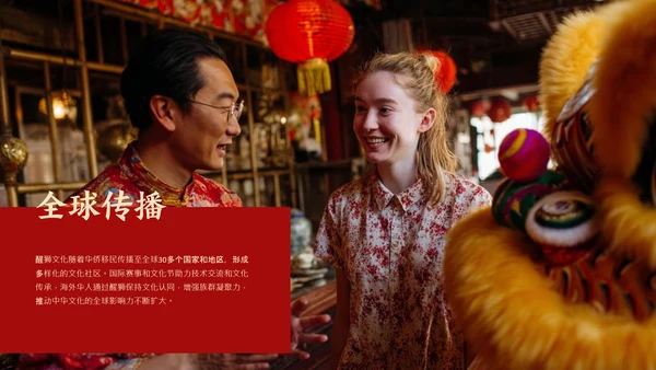 红黑色简约风中国传统文化醒狮介绍PPT模板