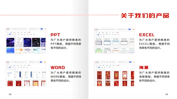 红色商务翻页杂志PPT模板