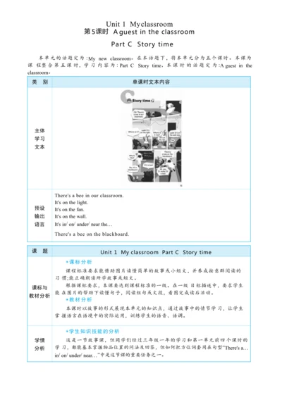 Unit 1 My classroom Part C Story time大单元整体教学设计(表格式