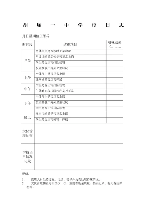 学校领导值班表