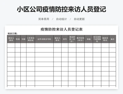 小区公司疫情防控来访人员登记表