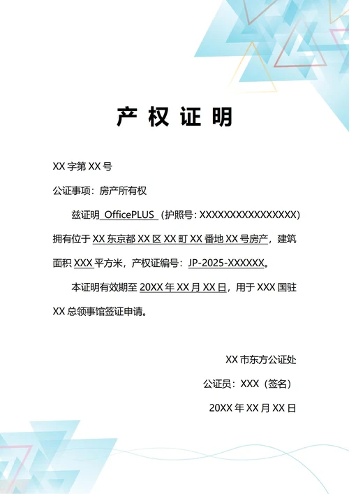 通用国际公证产权证明(A4打印)