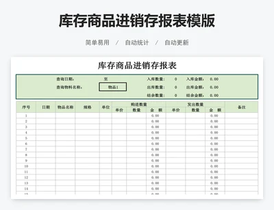 库存商品进销存报表模版