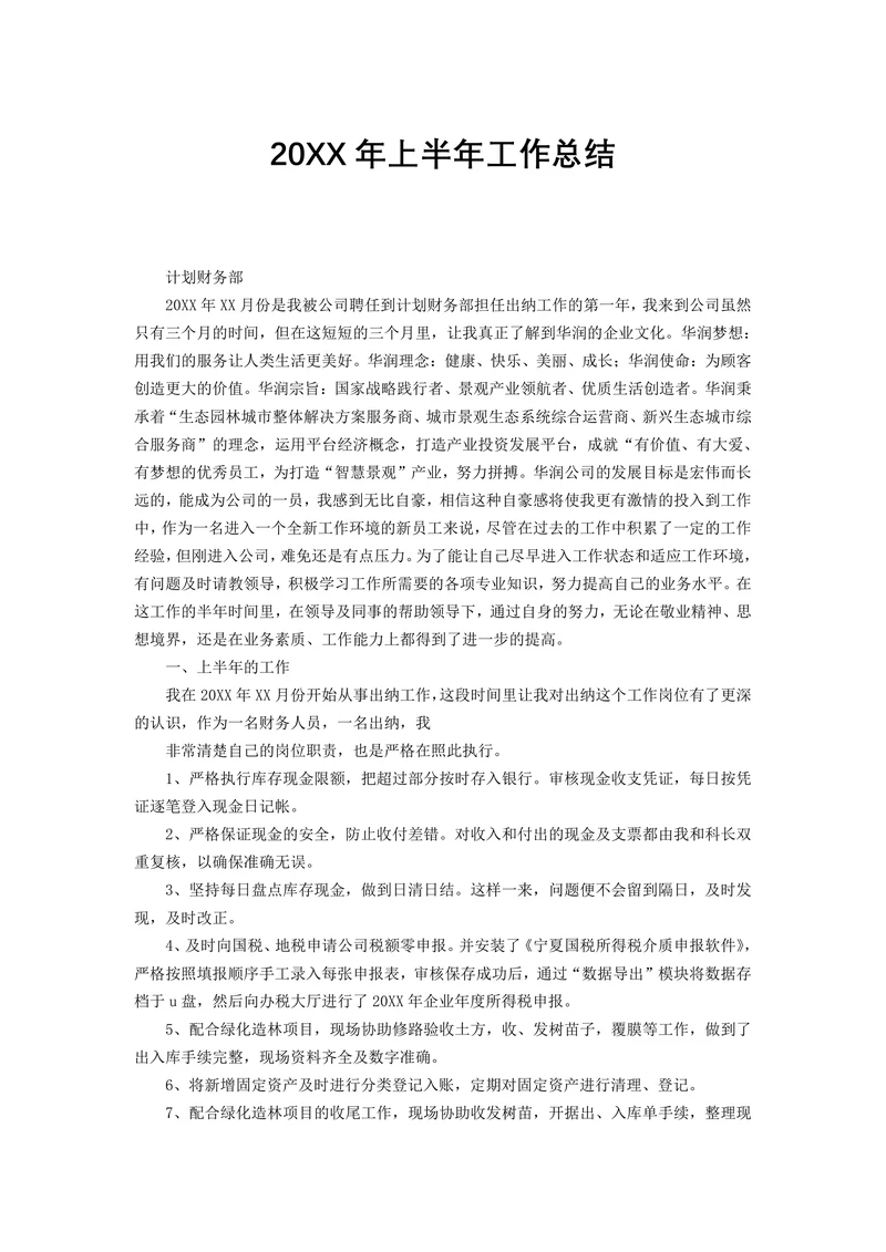财务出纳半年工作总结