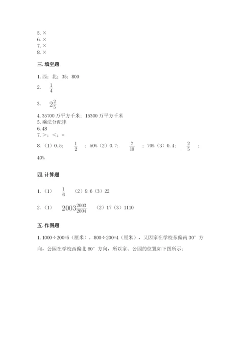 小学六年级上册数学期末测试卷及答案【名校卷】.docx